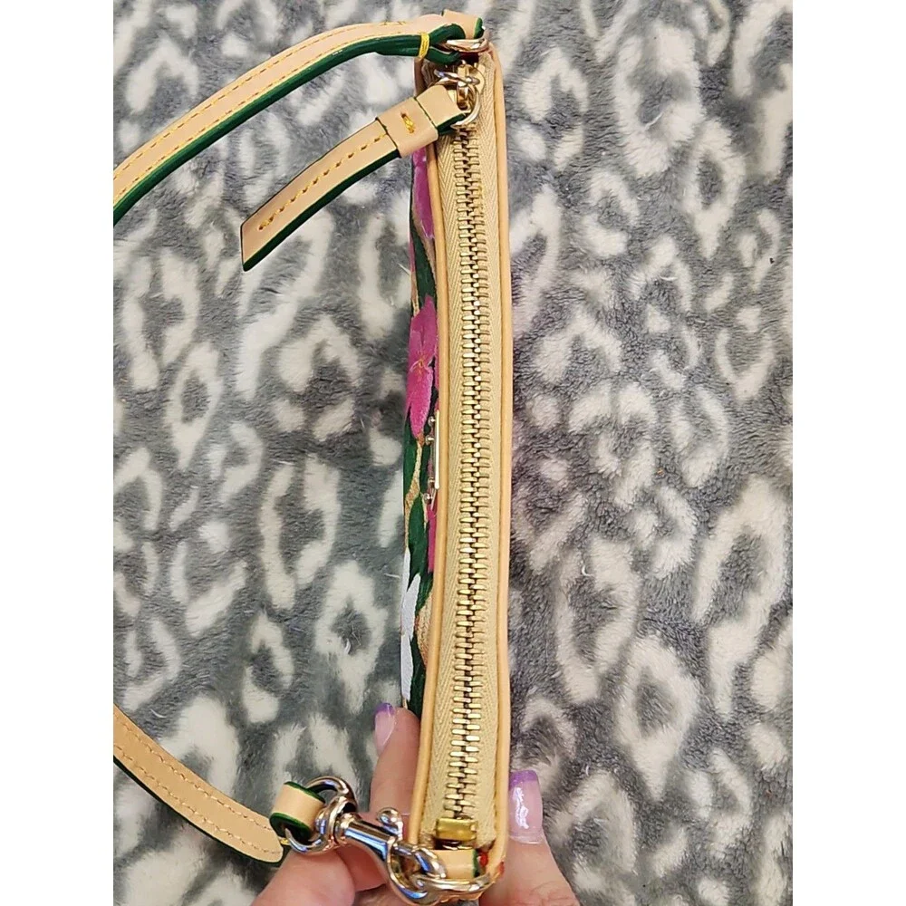 Dooney & Bourke Pink And White Tropical Pansies & Hibiscus Basketweave Wristlet